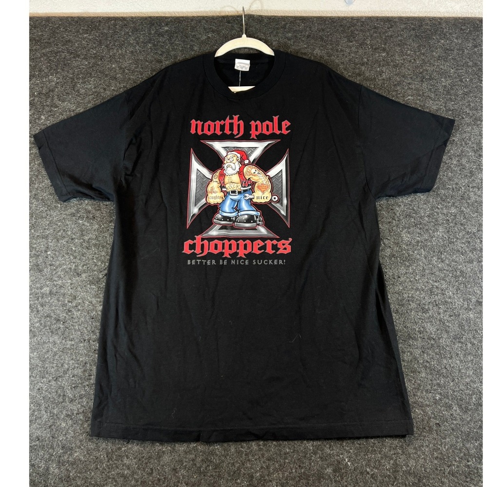 Vintage Y2K North Pole Choppers Santa Biker Deadstocks TShirt Black Mens XL NWT